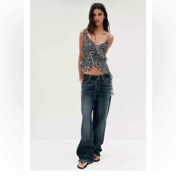 Zara Tops - ZARA POLKA DOT RUFFLE TOP